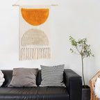 Macrame Wall Hanging | Handcrafted Cotton & Linen Geometric Fringe | 50 x 70 cm + 20 cm Fringe