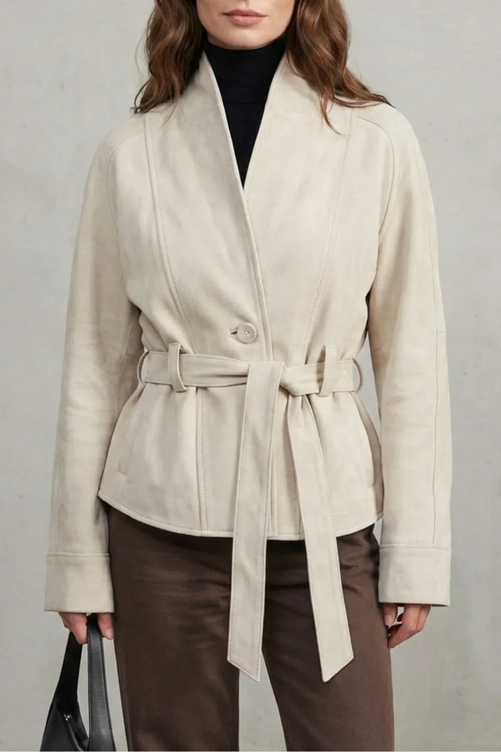 Women's Jacket | Suede-Look Double-Breasted | Belted