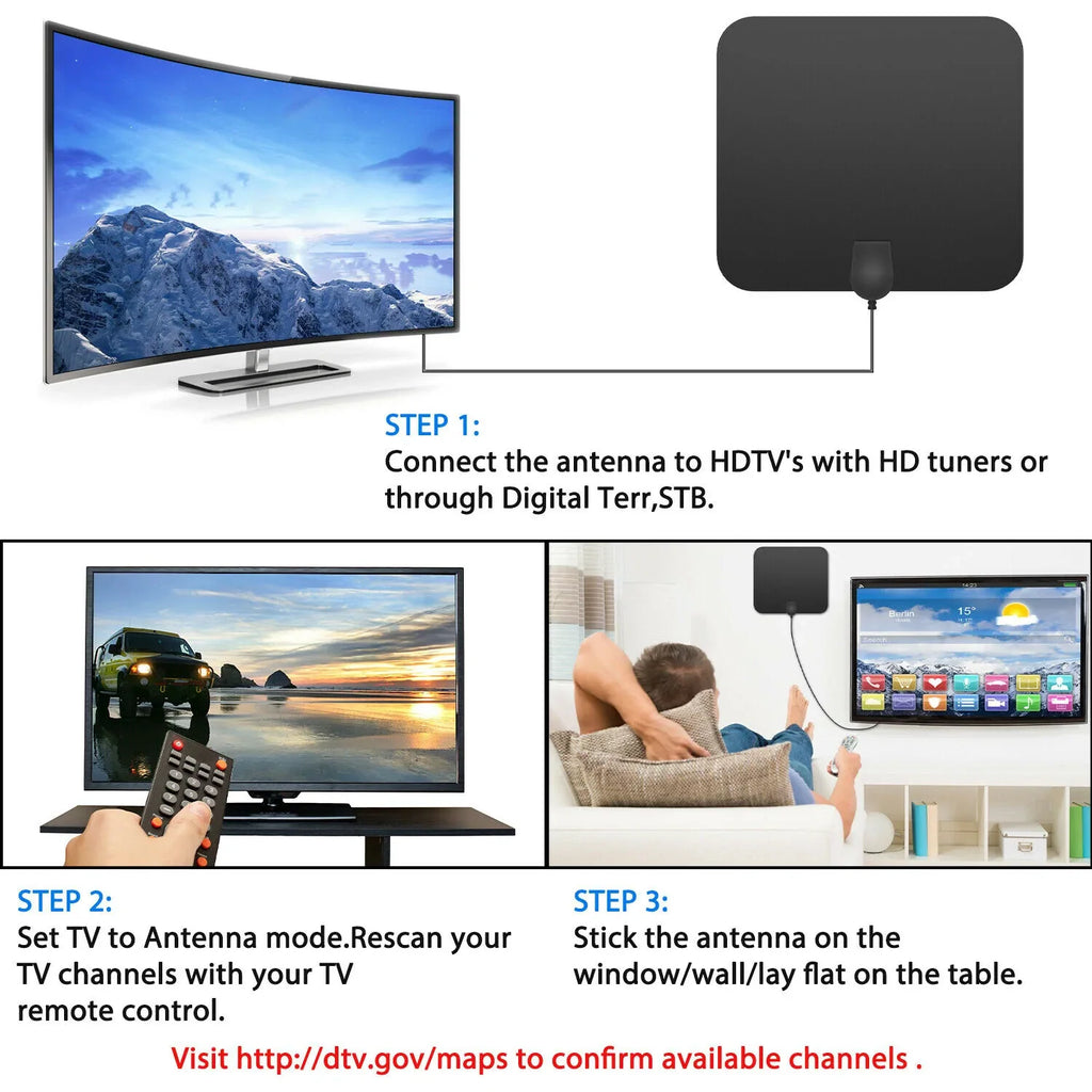 Indoor HDTV Antenna | Signal-Boosting & 300-Mile Range