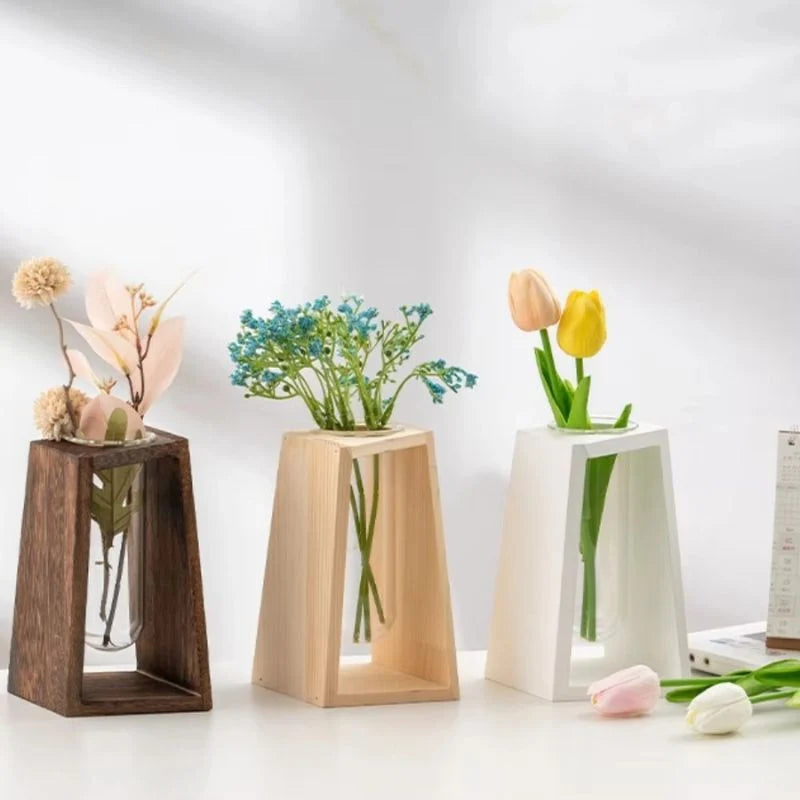 Flower Vase | Tubular Wooden Stand