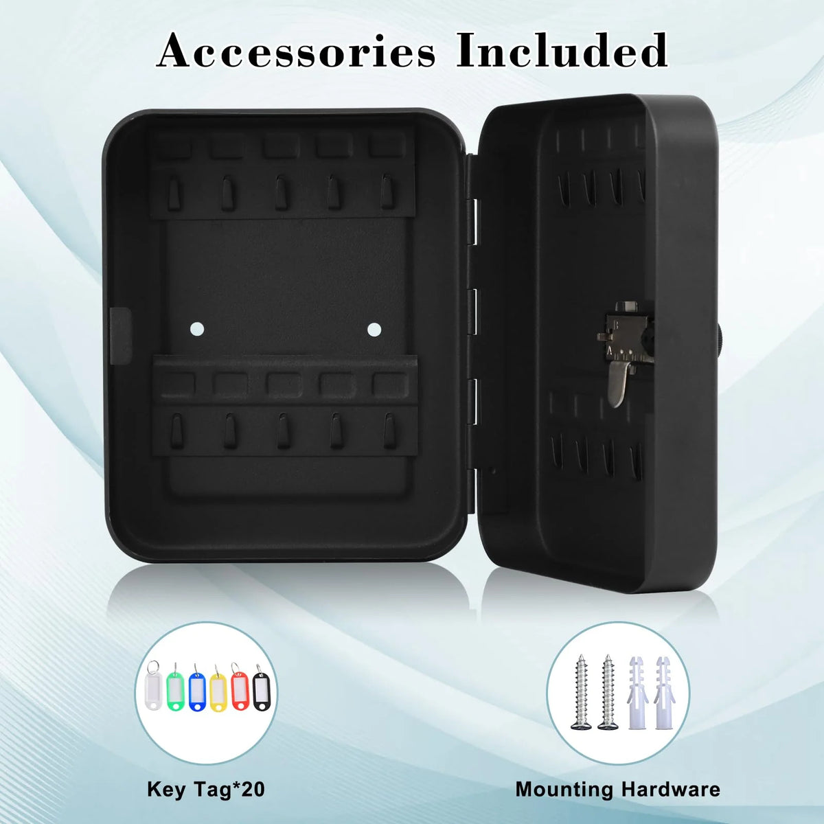 Key Cabinet | Wall-Mounted Iron With 3-Digit Combination Lock | 20 Hooks