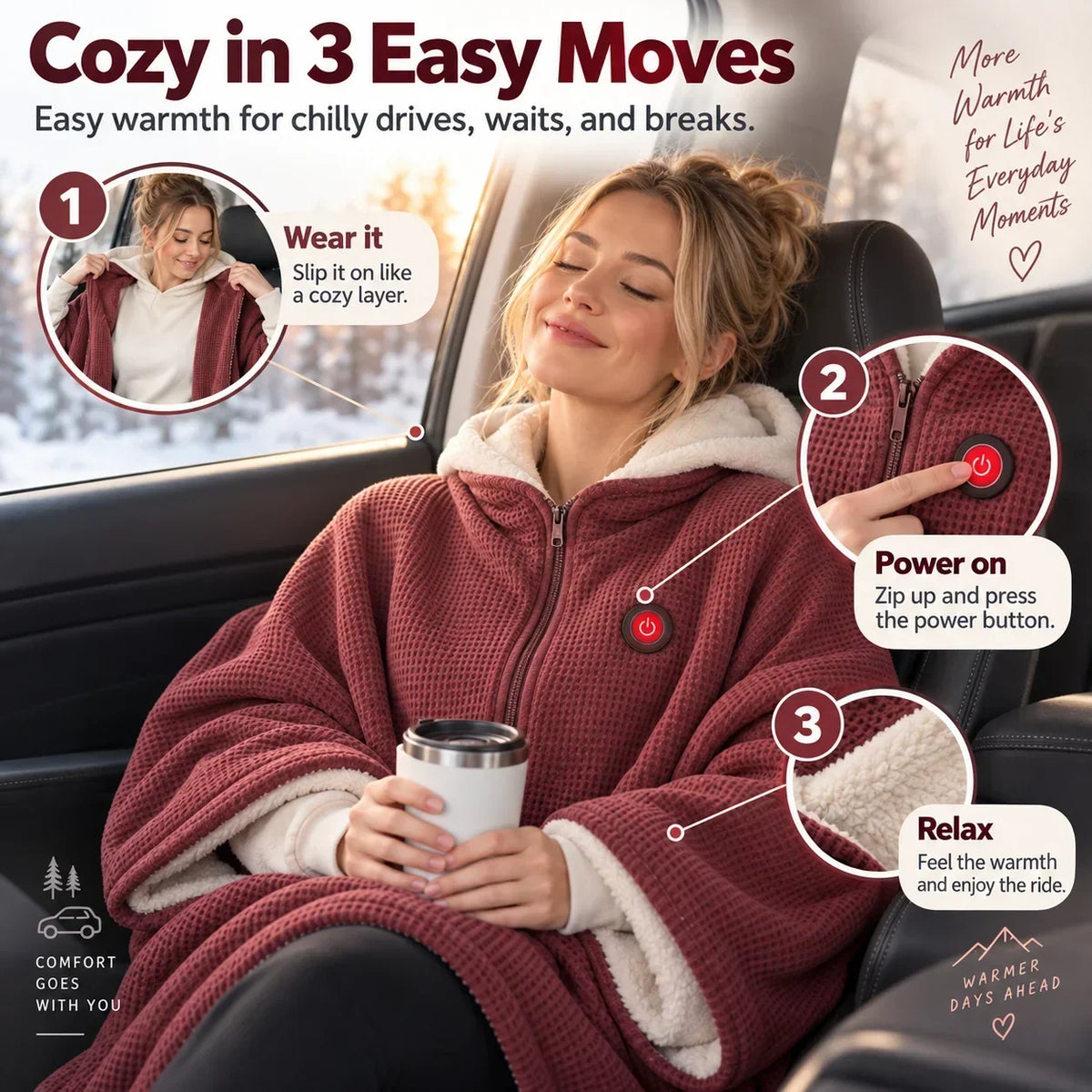 Wearable Heated Blanket | Active Heating & Hands-Free Design | 3 Heat Settings