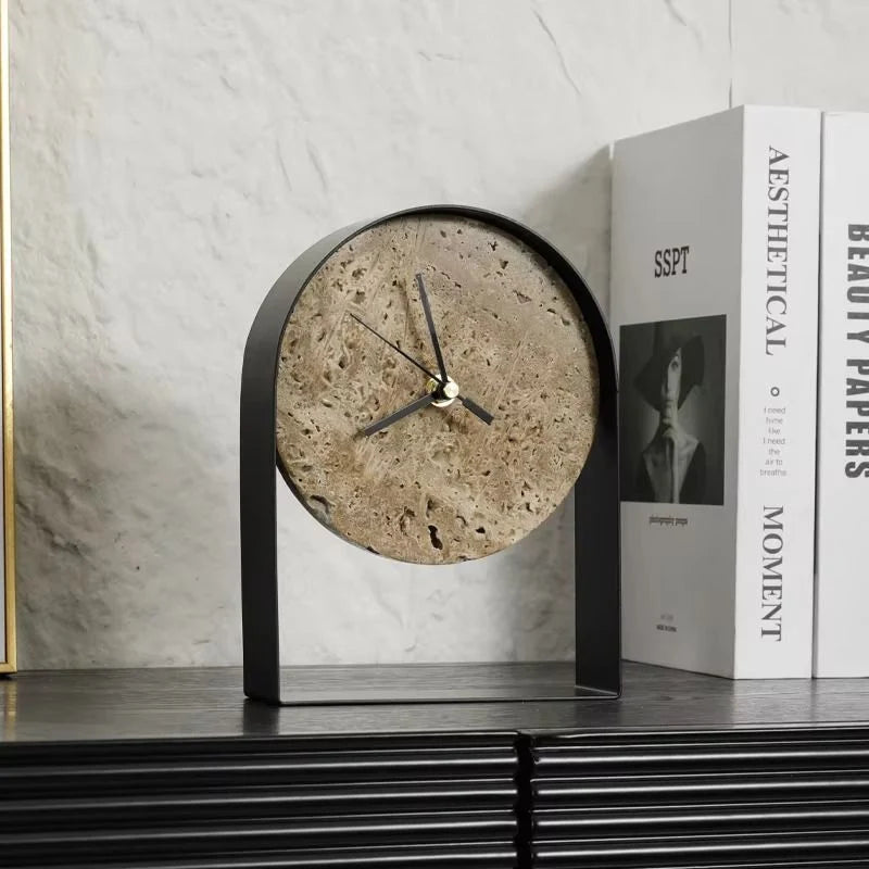 Table Clock | Decorative Stone Gold & Black | Indoor Use