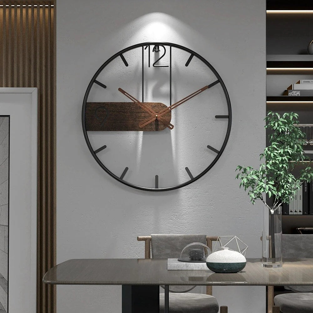 Wall Clock | Walnut Wood & Iron Frame Silent Quartz Movement