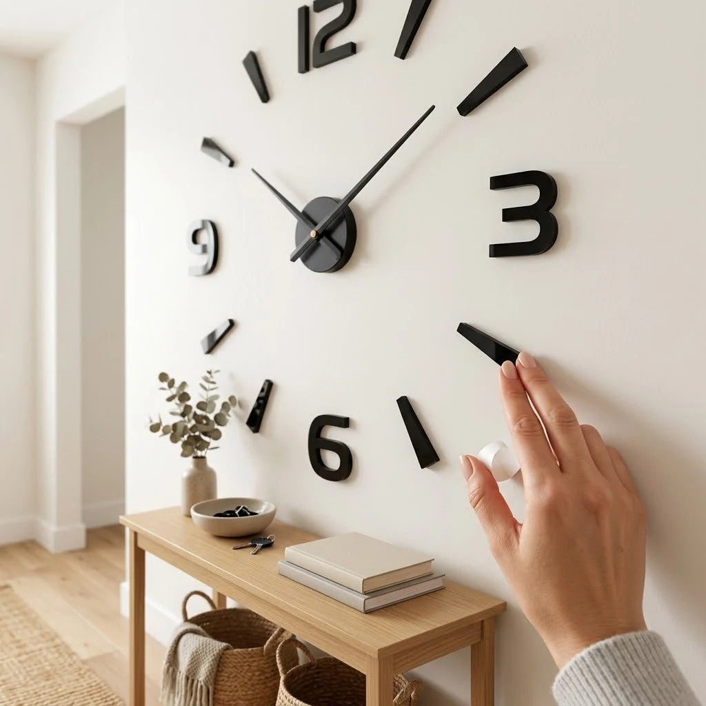 Wall Clock | Frameless 3D Design | Self-Adhesive Numbers