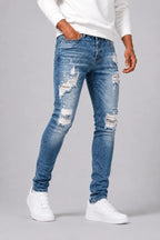 Men's Jeans | Slim Tapered Fit | Dark Wash & Ripped Details