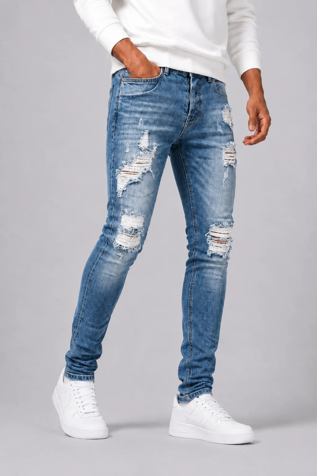 Men's Jeans | Slim Tapered Fit | Dark Wash & Ripped Details