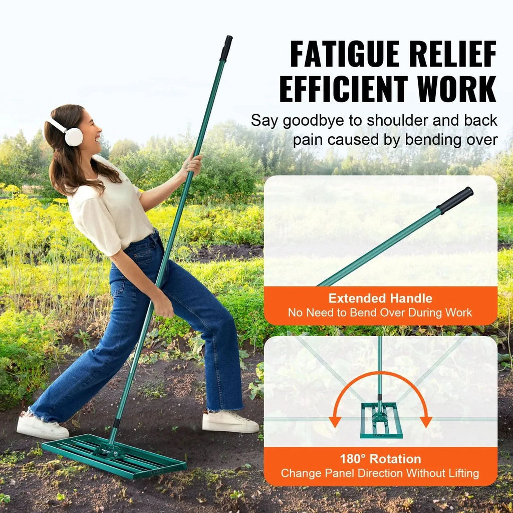 Lawn Leveling Rake | Wide Aluminum Base & Ergonomic Long Handle | 91 x 25 cm