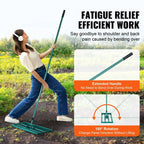 Lawn Leveling Rake | Wide Aluminum Base & Ergonomic Long Handle | 91 x 25 cm