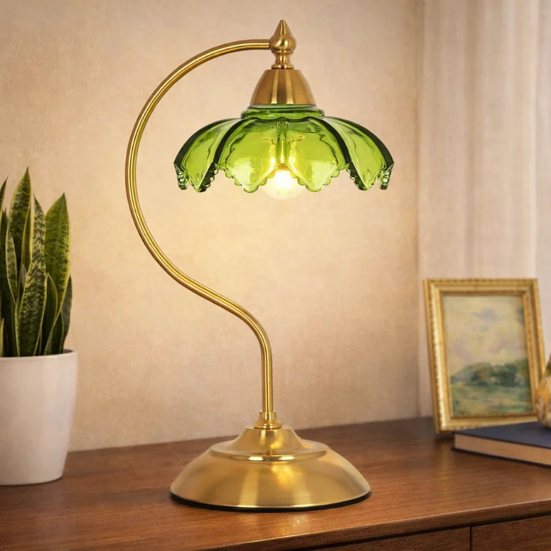 Table Lamp | Floral Glass Shade & Adjustable Arm