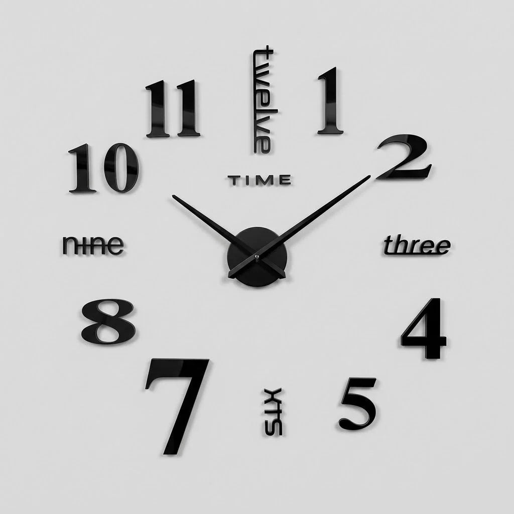 Wall Clock | Frameless 3D Design | Self-Adhesive Numbers