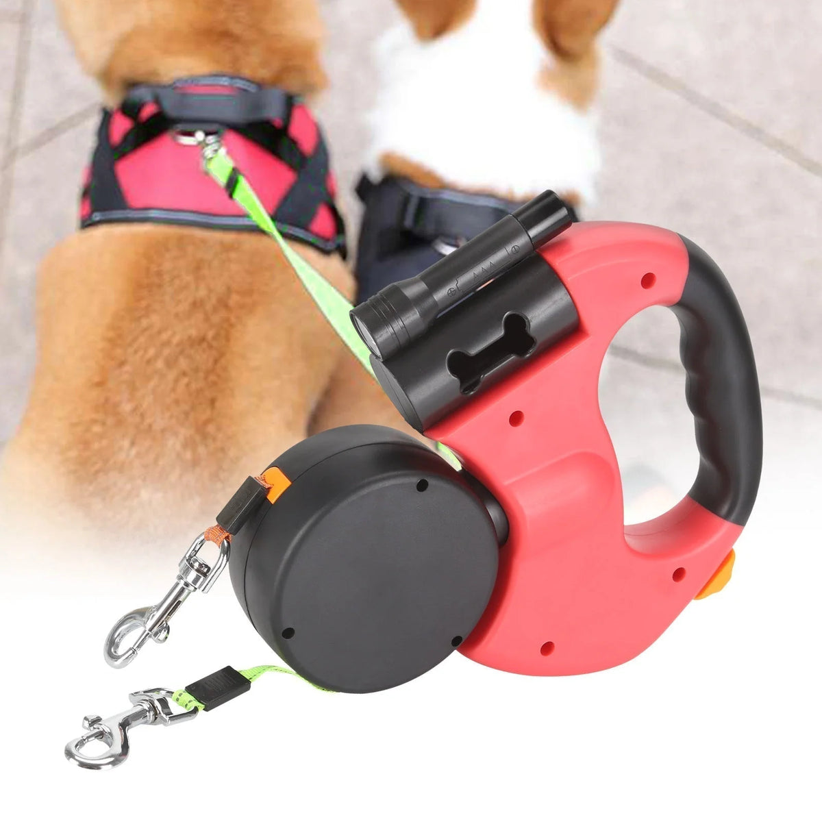 Retractable Double Pet Leash | 360° Anti-Tangle & LED Light | 2 × 3 m Leashes
