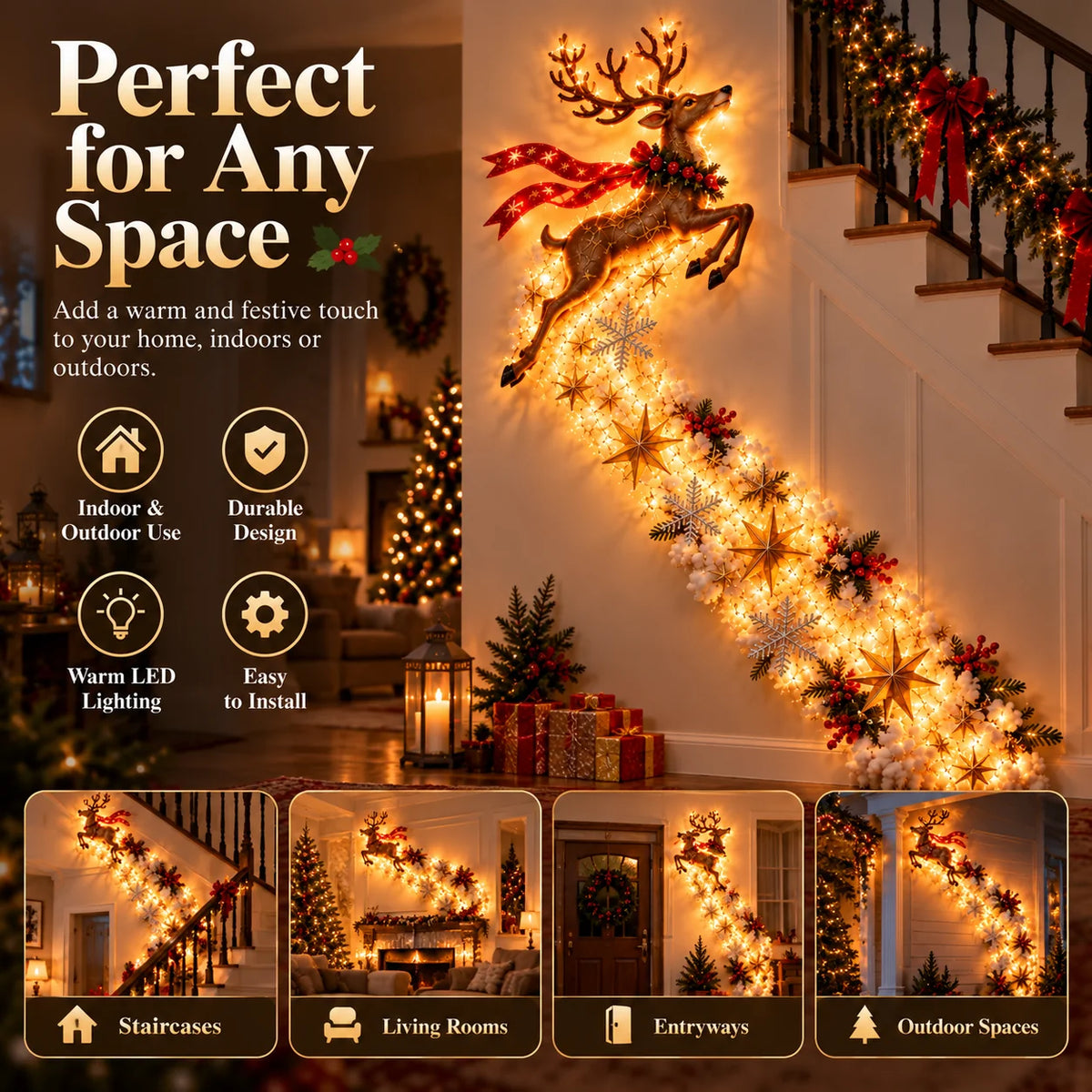Christmas Wall Decoration | Cascading Design & Warm Lights
