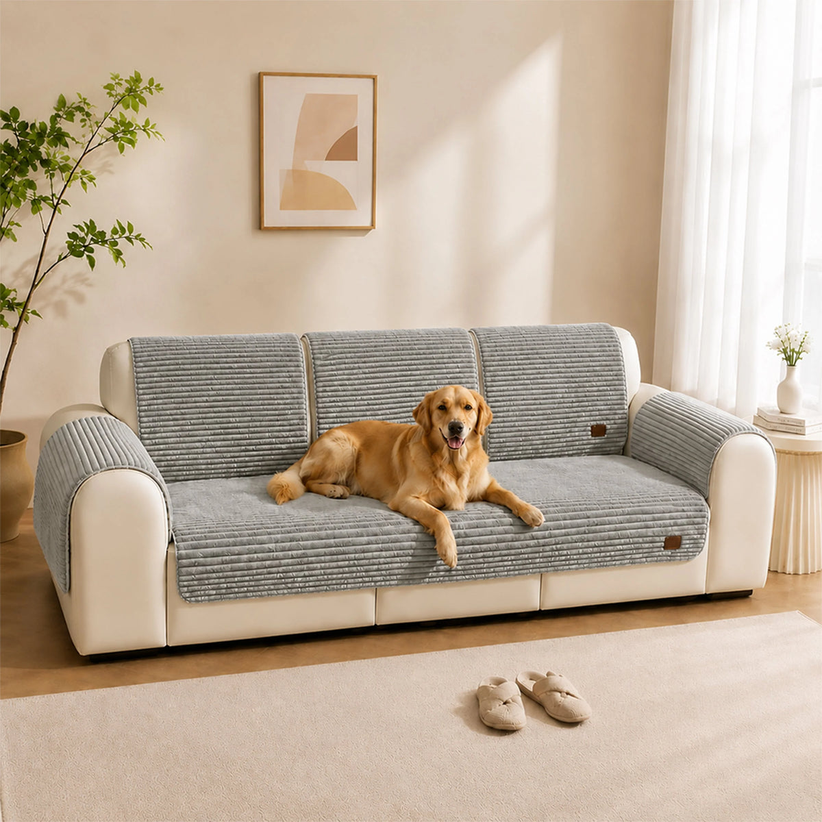 Sofa Cover | Plush Striped & Non-Slip | Machine Washable