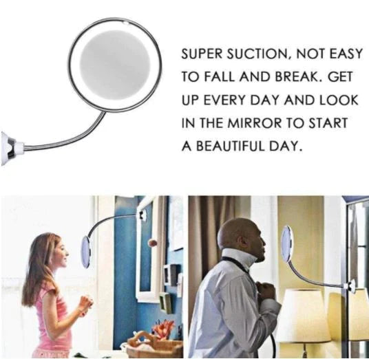 Lighted Makeup Mirror | 10x Magnification & LED | Suction-Cup Mount