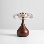 Table Lamp | Walnut-Tone Wood & Amber Glass | Warm LED Light