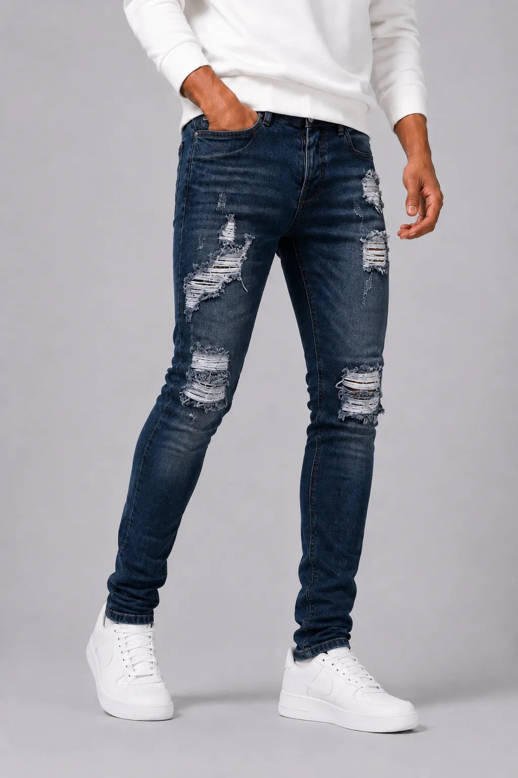 Men's Jeans | Slim Tapered Fit | Dark Wash & Ripped Details