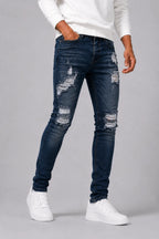 Men's Jeans | Slim Tapered Fit | Dark Wash & Ripped Details