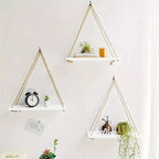 Hanging Wall Shelf | Rope-Supported & Wooden