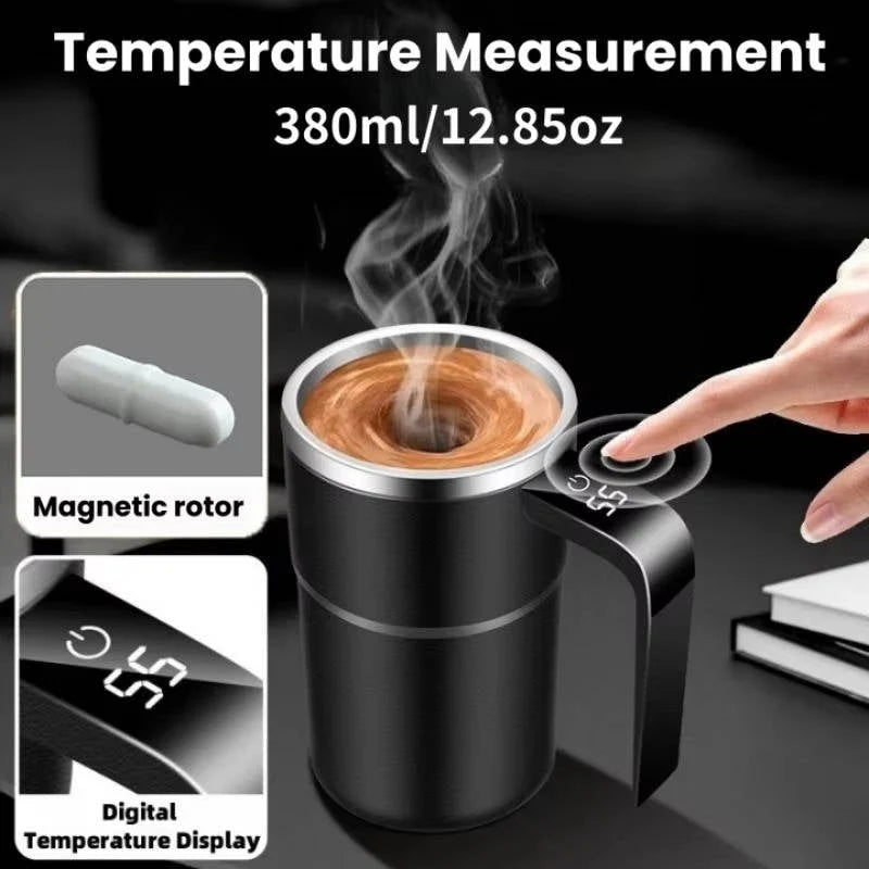 Self-Stirring Travel Mug | Magnetic Mixer & Digital Temperature Display | 13 Oz