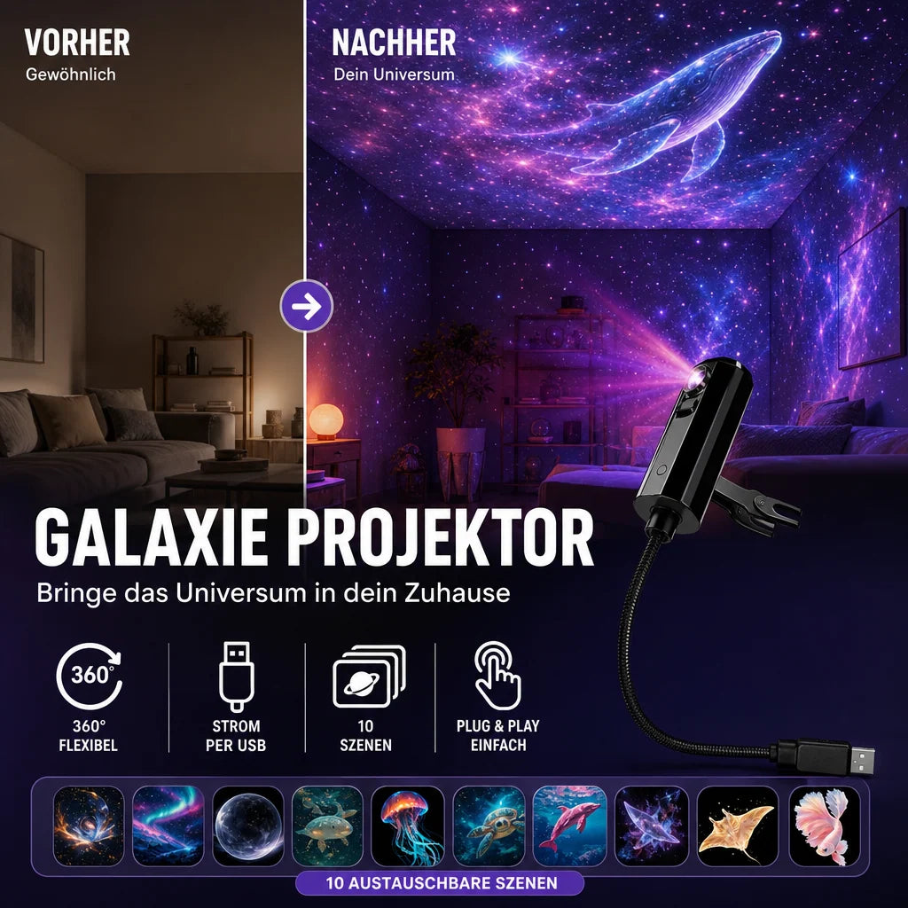 Star Projector | 10 Interchangeable Slides & Flexible USB Arm