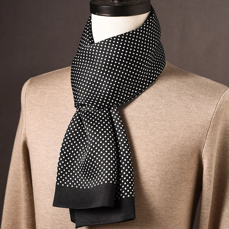 Silk Scarf | 100% Mulberry Silk Polka Dot Double-Layered | 160 x 25 cm