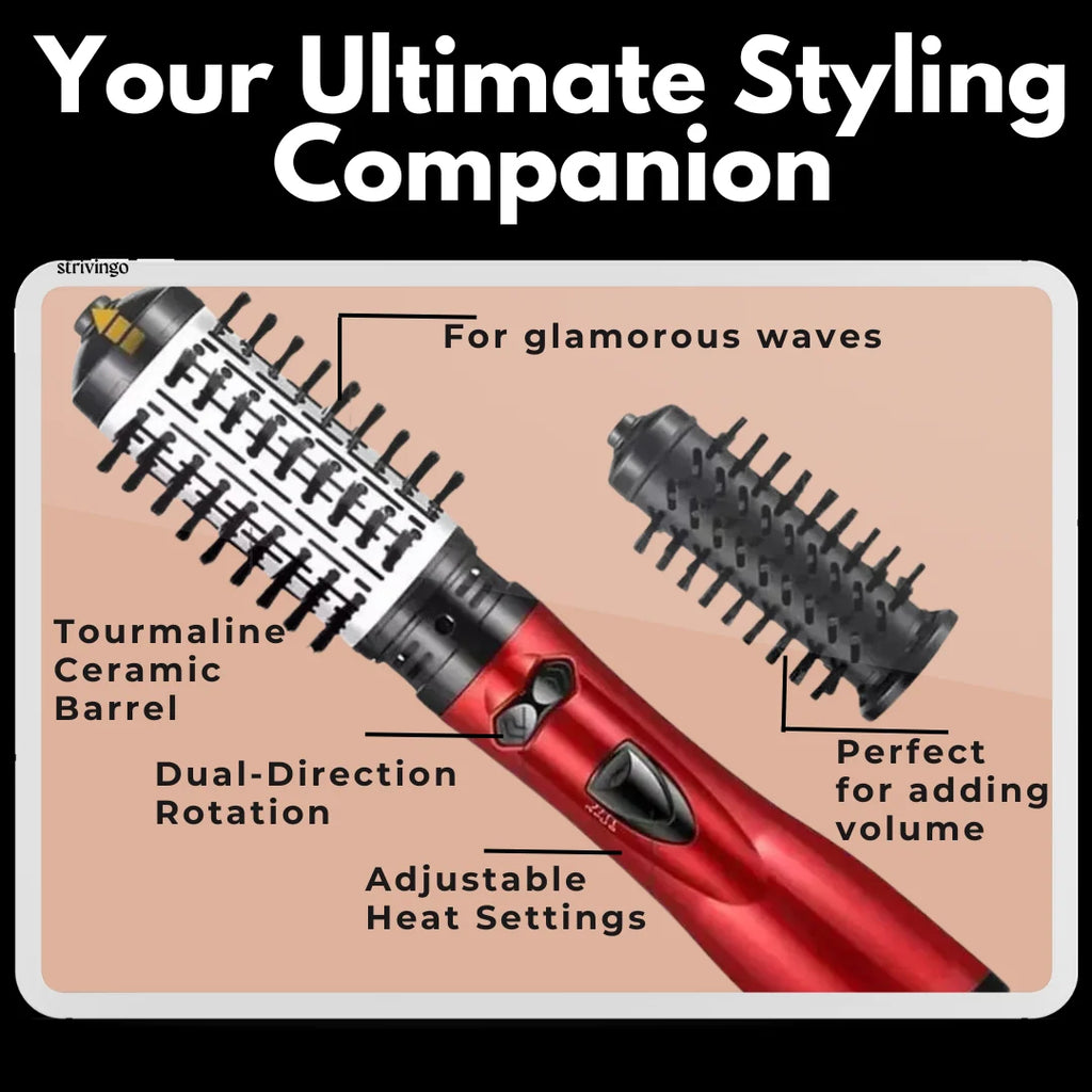Hair Dryer Brush | 2-In-1 Rotating Styler | Interchangeable Brushes