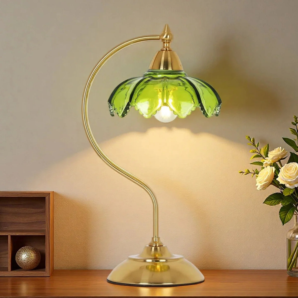 Table Lamp | Floral Glass Shade & Adjustable Arm