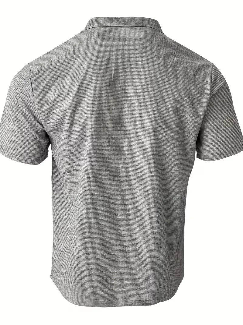 Men’s Polo Shirt | Short Sleeve V-Neck | Waffle Texture & Stretch Fabric
