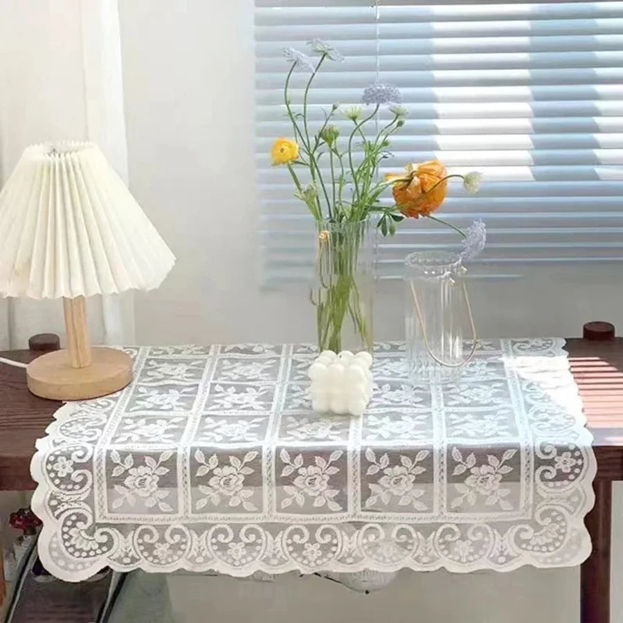 Tablecloth | Embroidered Floral Lace | Polyester Fabric