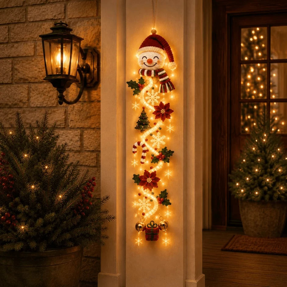 Christmas Door Hanger | Warm White Lights & Cordless | 70 cm
