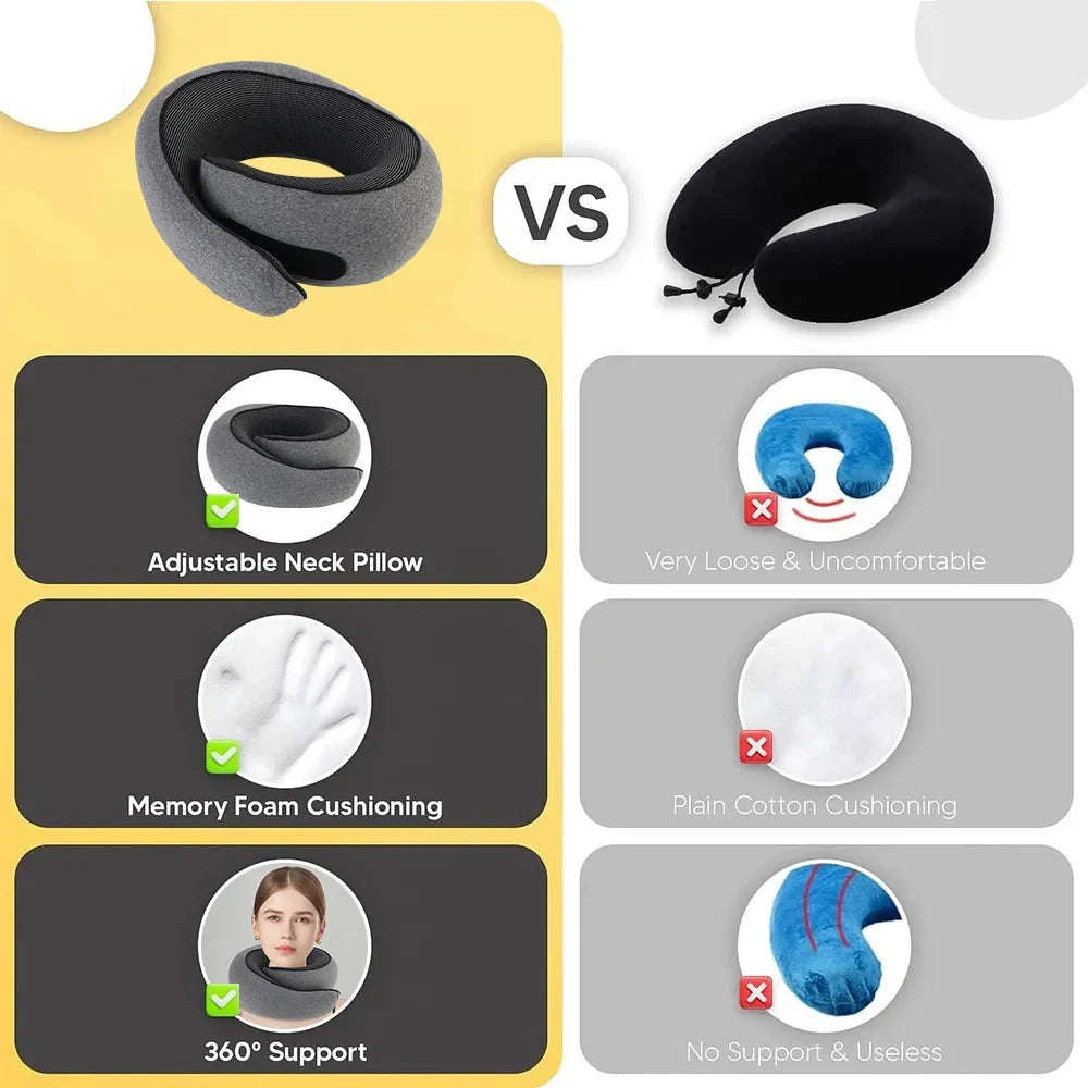 Travel Neck Pillow | U-Shaped Memory Foam & Adjustable Fit