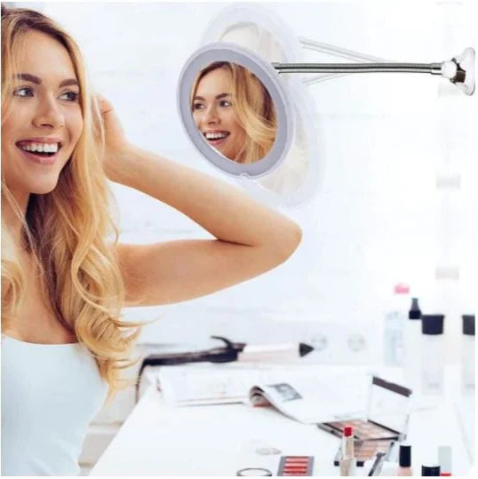 Lighted Makeup Mirror | 10x Magnification & LED | Suction-Cup Mount
