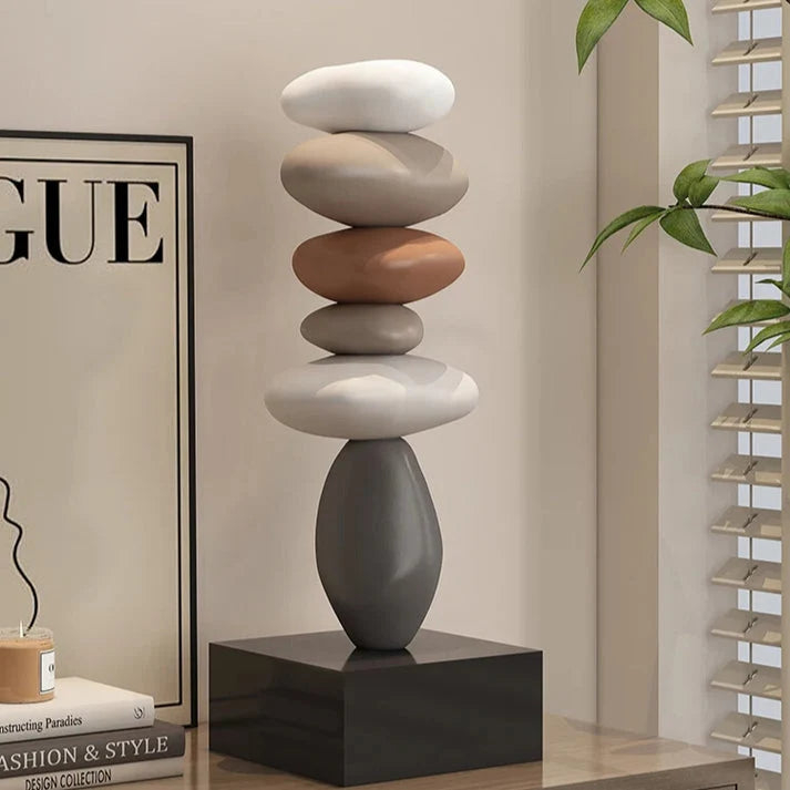 Stacked Stone Sculpture | Natural Stone Finish & Fine Modern Base