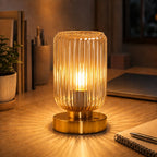 Table Lamp | Vintage Ribbed Glass & Gold Base