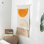 Macrame Wall Hanging | Handcrafted Cotton & Linen Geometric Fringe | 50 x 70 cm + 20 cm Fringe