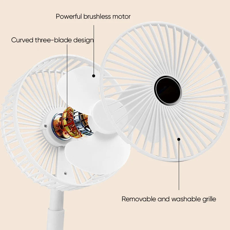 Table Fan | Foldable Telescopic & USB-C Rechargeable | Smartphone Holder