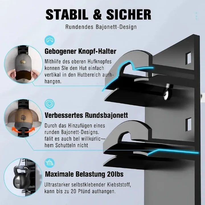 Cap Wall Mount | Shape-Preserving Clips & Space-Saving | Holds 10 Caps