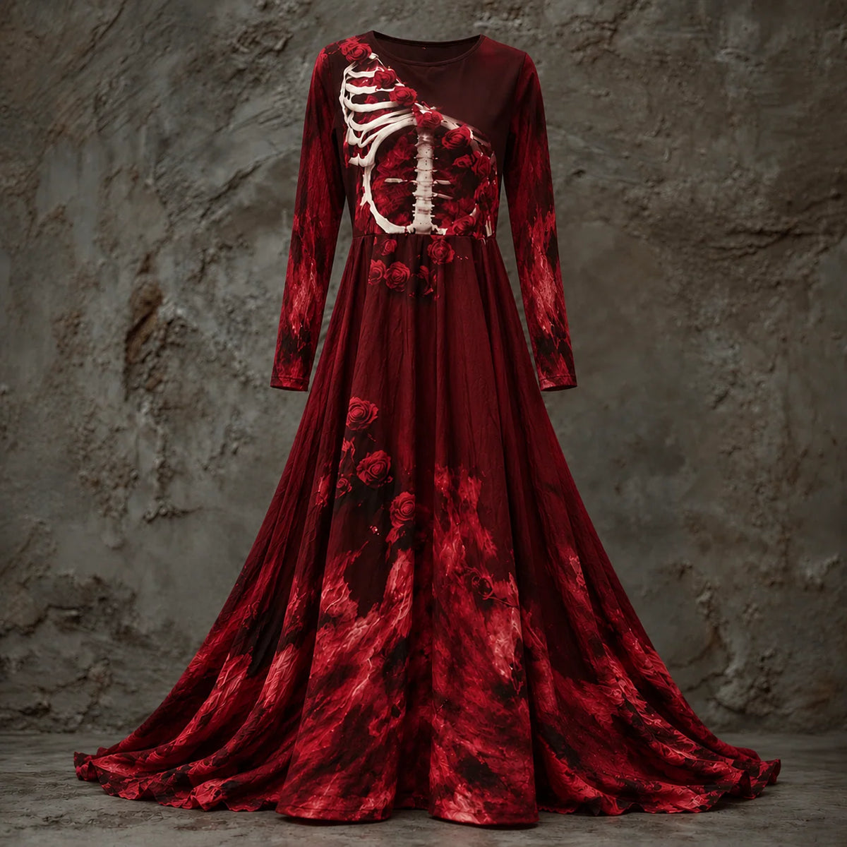 Halloween Dress | Skeleton Bodice & Rose Details | Long-Sleeved