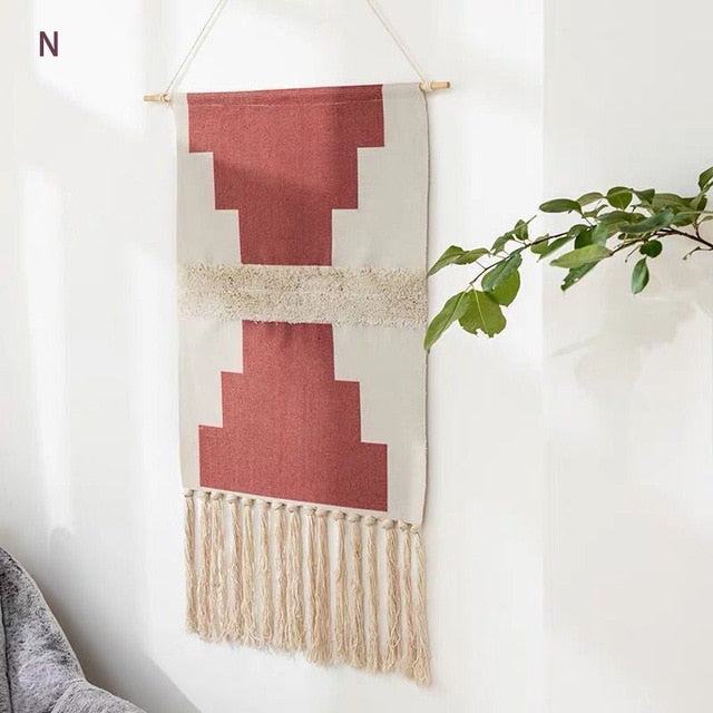 Macrame Wall Hanging | Handcrafted Cotton & Linen Geometric Fringe | 50 x 70 cm + 20 cm Fringe