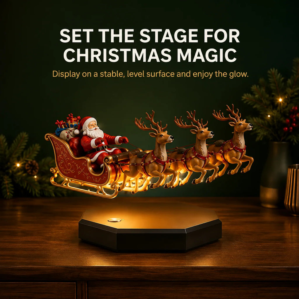 Christmas Decoration | Magnetic Levitation & Warm Lighting | Sleigh With 4 Reindeer