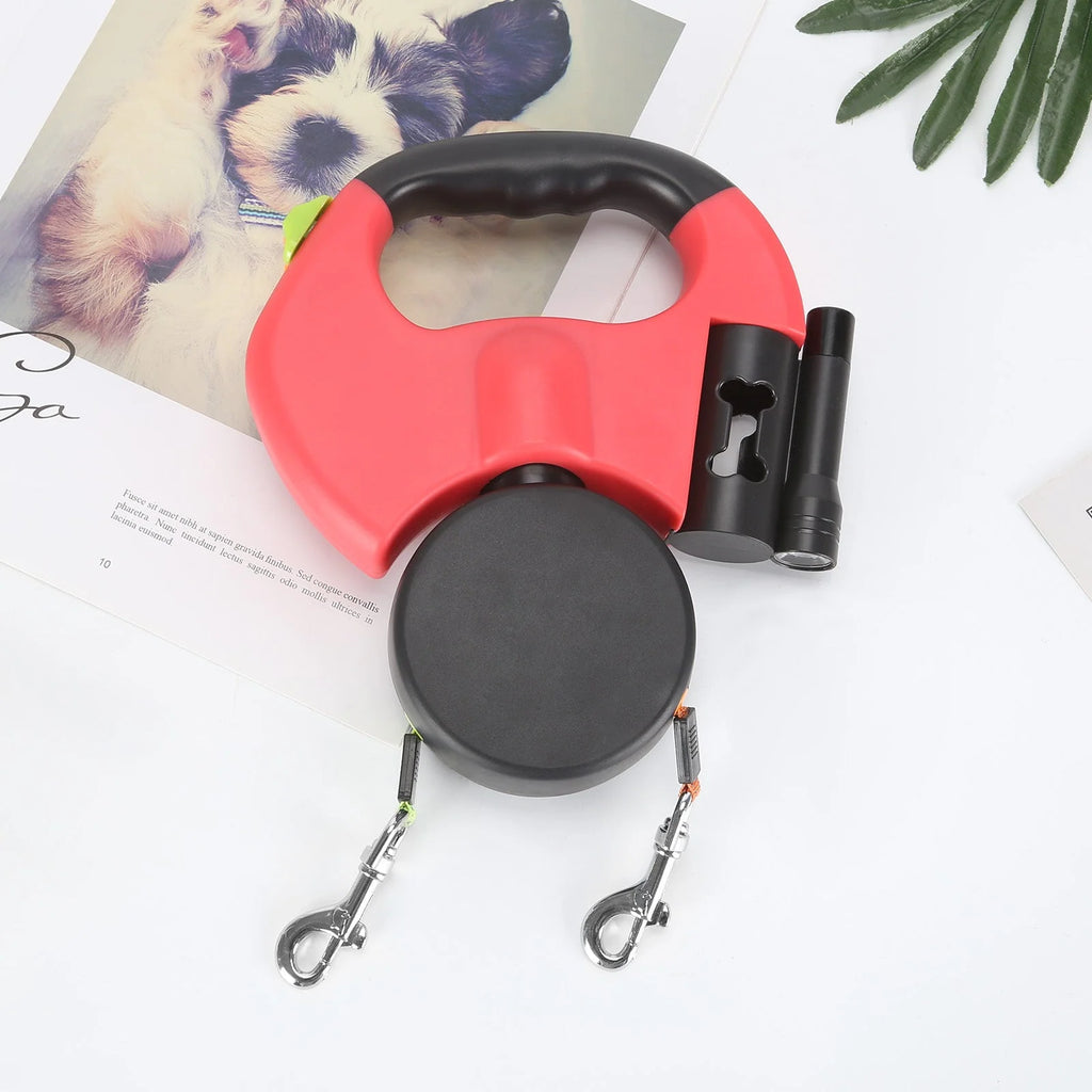 Retractable Double Pet Leash | 360° Anti-Tangle & LED Light | 2 × 3 m Leashes