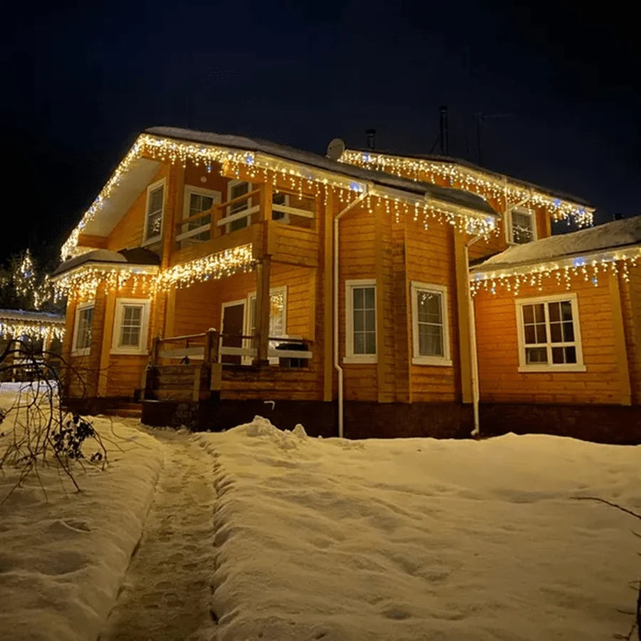 LED Icicle String Lights | Warm White Flickering | IP44 Waterproof