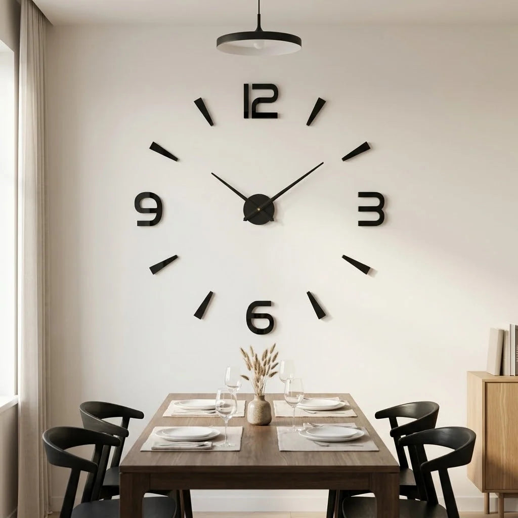 Wall Clock | Frameless 3D Design | Self-Adhesive Numbers