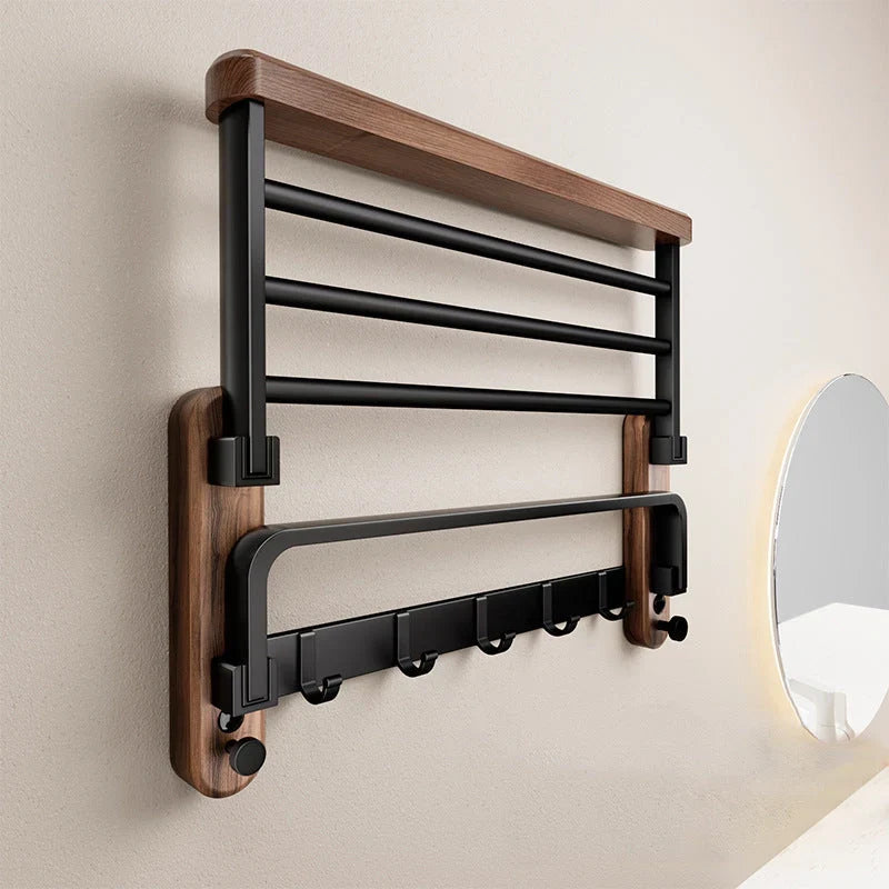 Towel Holder | Wooden & Wall-Mounted | No-Drill Adhesive Installation