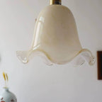 Pendant Light | Brass & Floral Glass Shade | 200 cm Cable