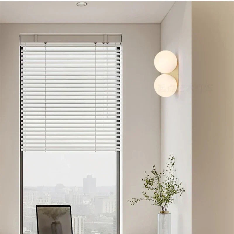 Wall Lamp | Gilded Finish & Two Glass Globes | 180° Rotatable Arm