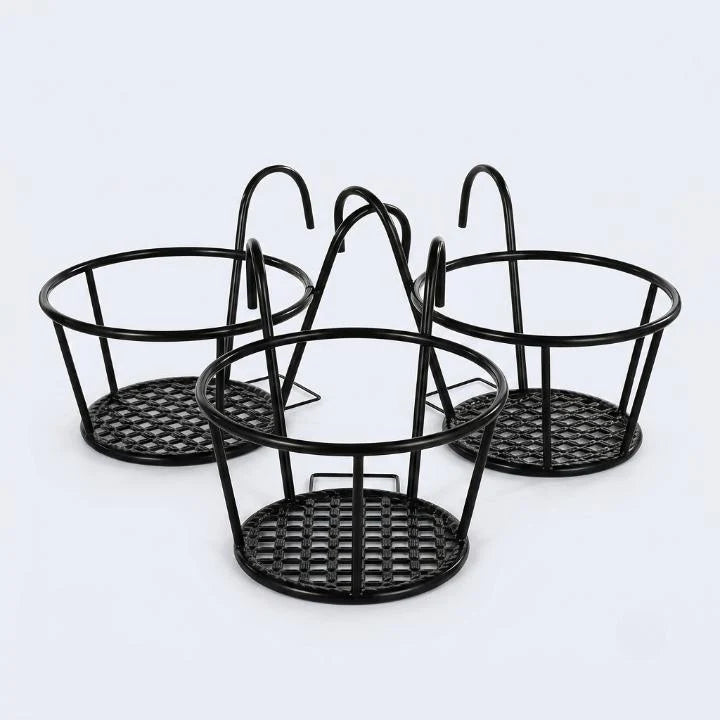 Balcony Plant Pot Holder | No-Drill Hook-On & Open-Grid Drainage | Set of 3