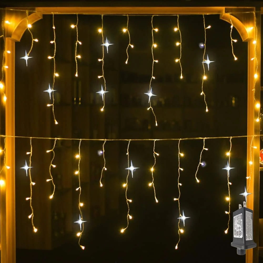 LED Icicle String Lights | Warm White Flickering | IP44 Waterproof