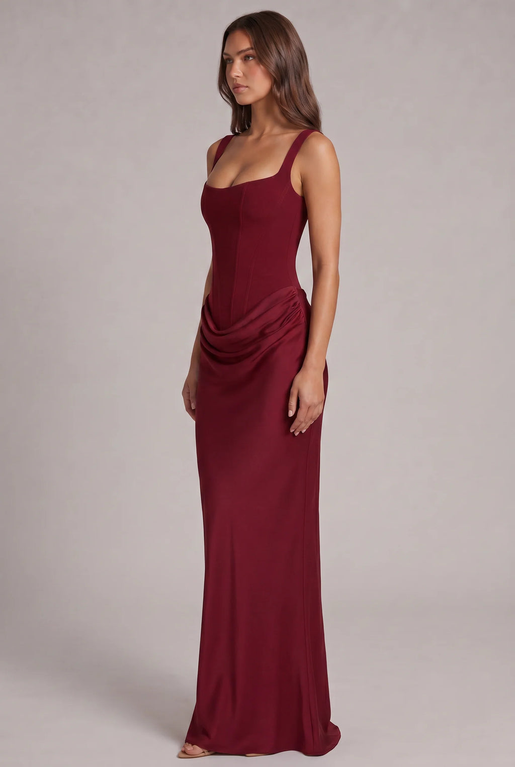 Maxi Dress | Boned Corset Bodice & Draped Lyocell Skirt | Adjustable Straps